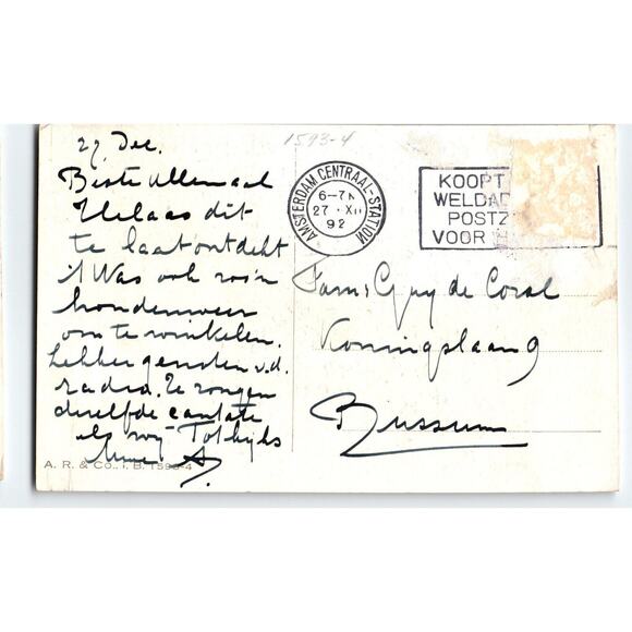 Bonzo Puppy Dog Eats Meatball Christmas Postcard Fantasy AR & Co Anthropomorphic - Picture 2 of 2